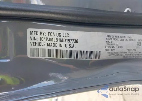 2021 Jeep Cherokee Latitude Plus 4X4 from USA, damaged, VIN 1C4PJMLB1MD197730